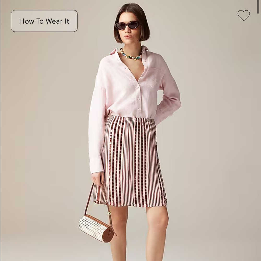 J.Crew Gwen knee-length layered slip skirt in sequin-striped chiffon skirt NWT